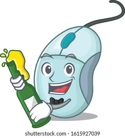 mascot cartoon design of computer mouse with bottle of beer