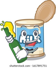 mascot cartoon design of condensed milk with bottle of beer