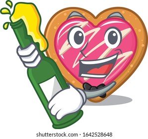 mascot cartoon design of cookie heart with bottle of beer