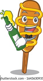mascot cartoon design of corn dog with bottle of beer