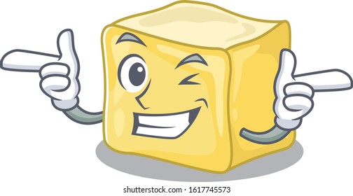 mascot cartoon design of creamy butter with Wink eye