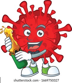 mascot cartoon design of dangerous coronaviruses with bottle of beer