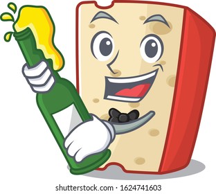 mascot cartoon design of dutch cheese with bottle of beer