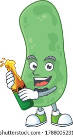 Mascot Cartoon Design der Enterobacteriaceae Herstellung Toast mit einer Flasche Bier. Vektorgrafik