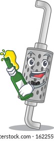 mascot cartoon design of exhaust pipe with bottle of beer