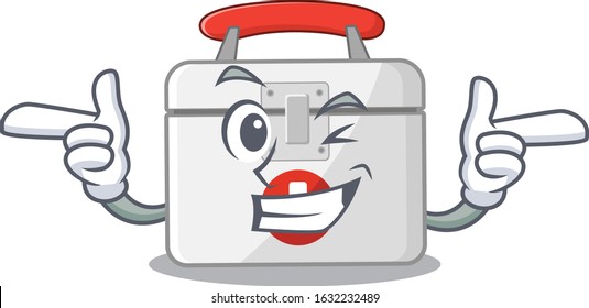 mascot cartoon design of first aid kit with Wink eye