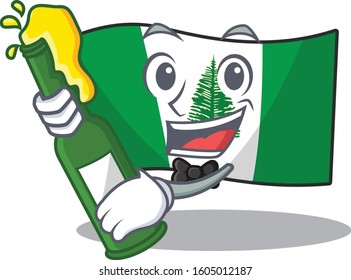 mascot cartoon design of flag norfolk island with bottle of beer