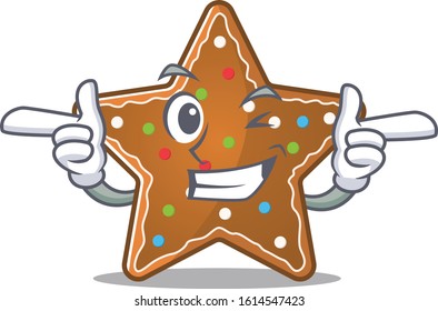 mascot cartoon design of gingerbread star with Wink eye