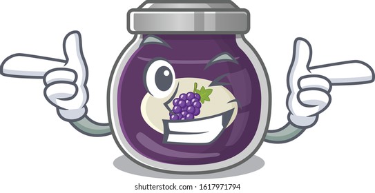 mascot cartoon design of grape jam with Wink eye