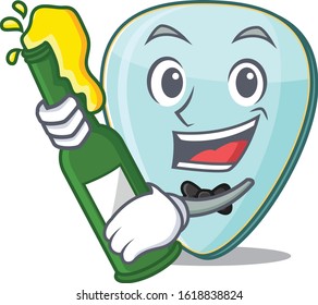 mascot cartoon design of guitar plectrum with bottle of beer
