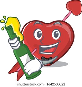 mascot cartoon design of heart and arrow with bottle of beer