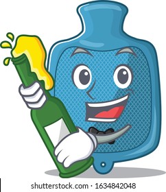 mascot cartoon design of hot water bag with bottle of beer