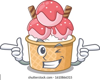 mascot cartoon design of ice cream sundae with Wink eye