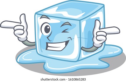 Mascot Cartoon Design Of Ice Cube With Wink Eye