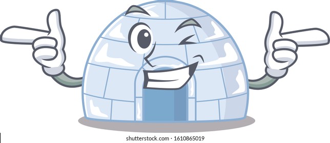 mascot cartoon design of igloo with Wink eye