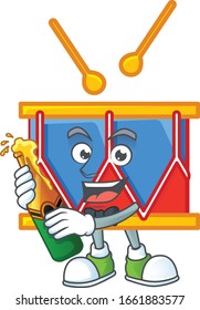 mascot cartoon design of independence day drum having a bottle of beer