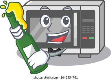 mascot cartoon design of microwave with bottle of beer