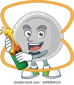 Mascot cartoon design of N95 mask making toast with a bottle of beer