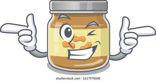 mascot cartoon design of peanut butter with Wink eye