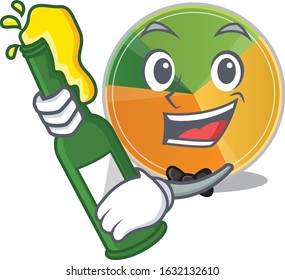mascot cartoon design of pie chart with bottle of beer