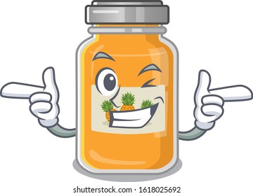 mascot cartoon design of pineapple jam with Wink eye