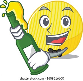 mascot cartoon design of potato chips with bottle of beer