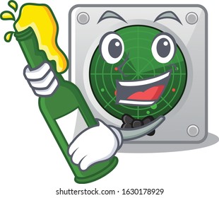 mascot cartoon design of radar with bottle of beer