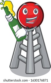 mascot cartoon design of radio tower with bottle of beer