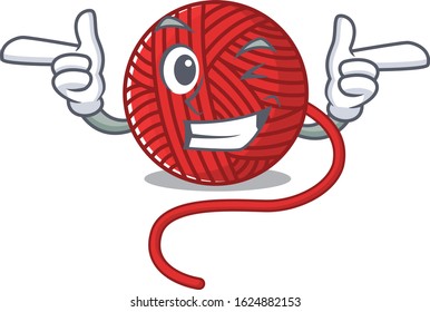 mascot cartoon design of red wool yarn with Wink eye
