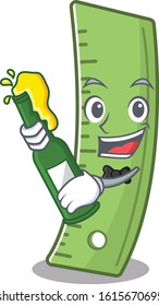 mascot cartoon design of ruler with bottle of beer