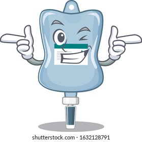 mascot cartoon design of saline bag with Wink eye