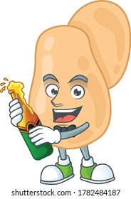 Mascot cartoon design of sarcina making toast with a bottle of beer. Vector illustration