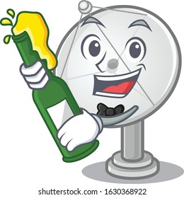 mascot cartoon design of satellite dish with bottle of beer