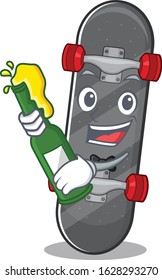 mascot cartoon design of skateboard with bottle of beer