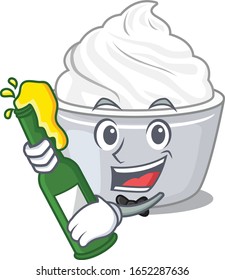 mascot cartoon design of sour cream with bottle of beer