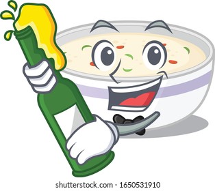 mascot cartoon design of steamed egg with bottle of beer