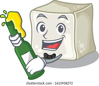 mascot cartoon design of sugar cube with bottle of beer