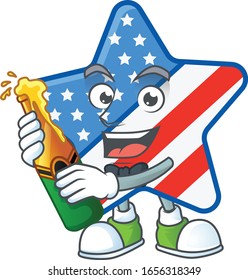mascot cartoon design of USA star having a bottle of beer