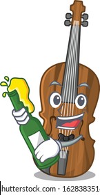 mascot cartoon design of violin with bottle of beer