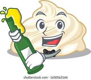 mascot cartoon design of whipped cream with bottle of beer