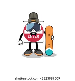 Mascot cartoon of do not enter road sign snowboard player , character design