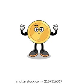 Mascot cartoon of dollar coin posing with muscle , character design