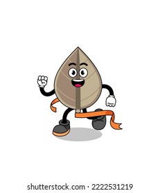 Mascot cartoon of dried leaf running on finish line , character design
