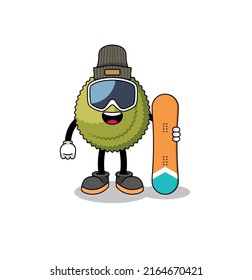 Mascot cartoon of durian fruit snowboard player , character design