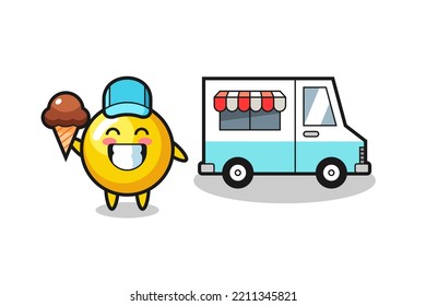 Mascot cartoon of egg yolk with ice cream truck , cute design