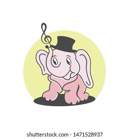 Mascot cartoon elephant character wearing a musician's hat