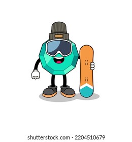 Mascot cartoon of emerald gemstone snowboard player , character design