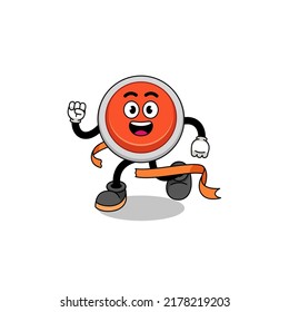 Mascot-Cartoon der Notknopf, der auf der Ziellinie läuft, Charakterdesign