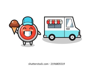 Mascot cartoon of emergency panic button with ice cream truck , cute design