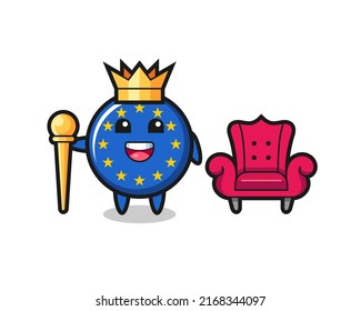 Mascot cartoon of europe flag badge as a king , cute style design for t shirt, sticker, logo element